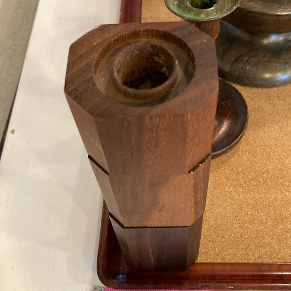 Set/5 Dark Candle Holders 3 Dark Walnut Stacking, 2 Hand Turned Candles decor - Picture 14 of 16